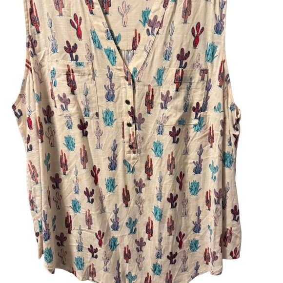 Torrid Sleeveless Cactus Print Blouse Top Size 1X ivory multi blouse - Picture 6 of 12